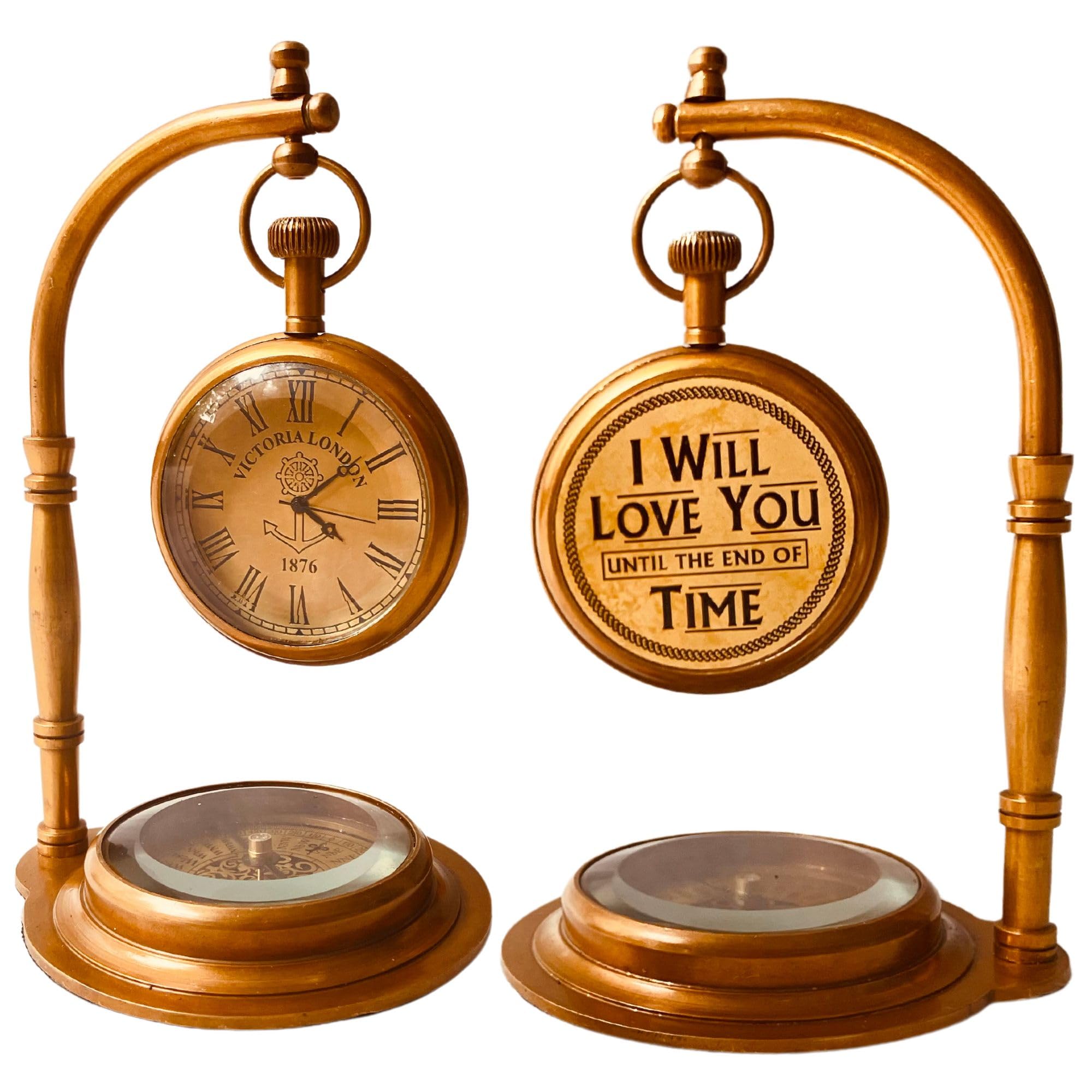 Brass Table Clock & Compass