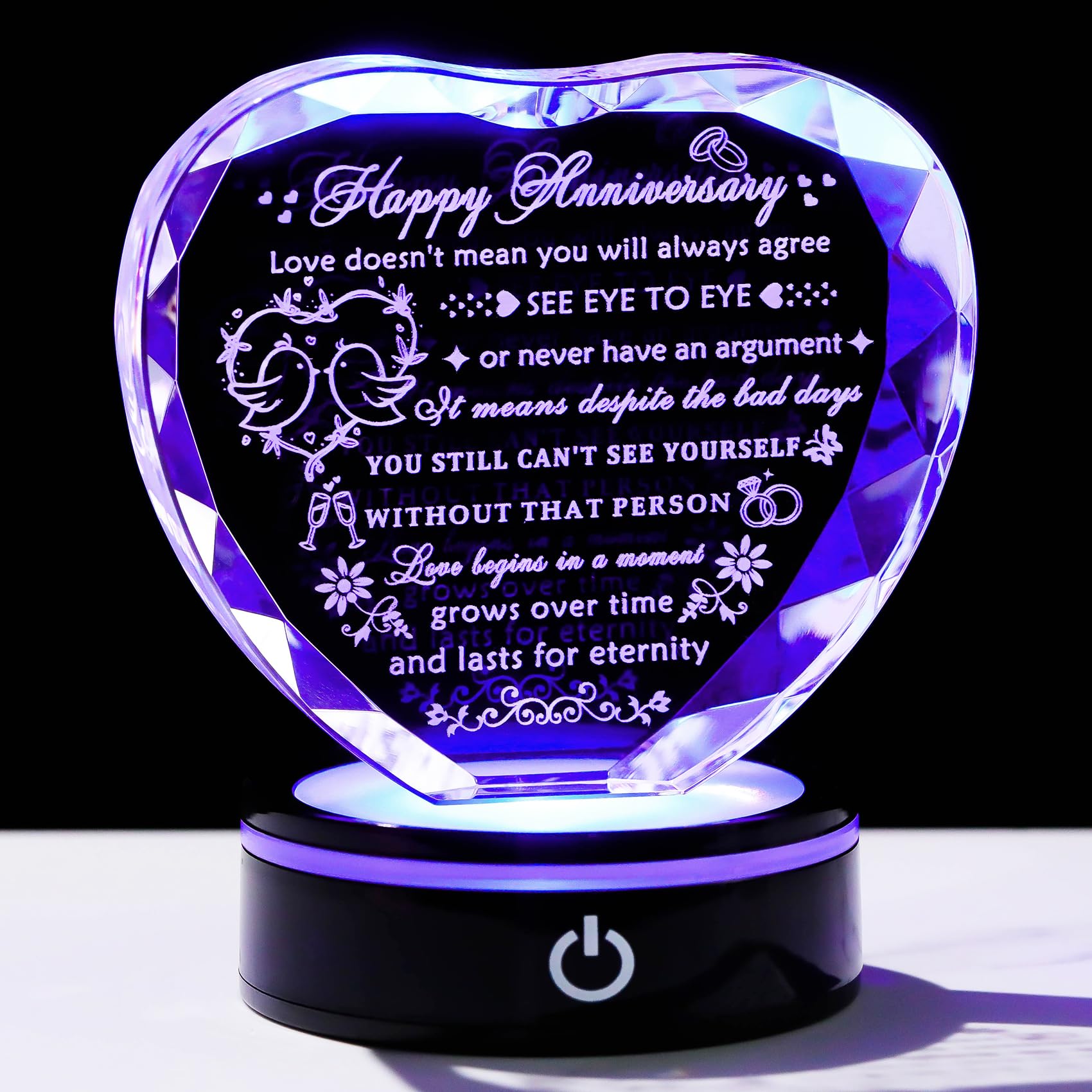 Crystal Heart with LED Base