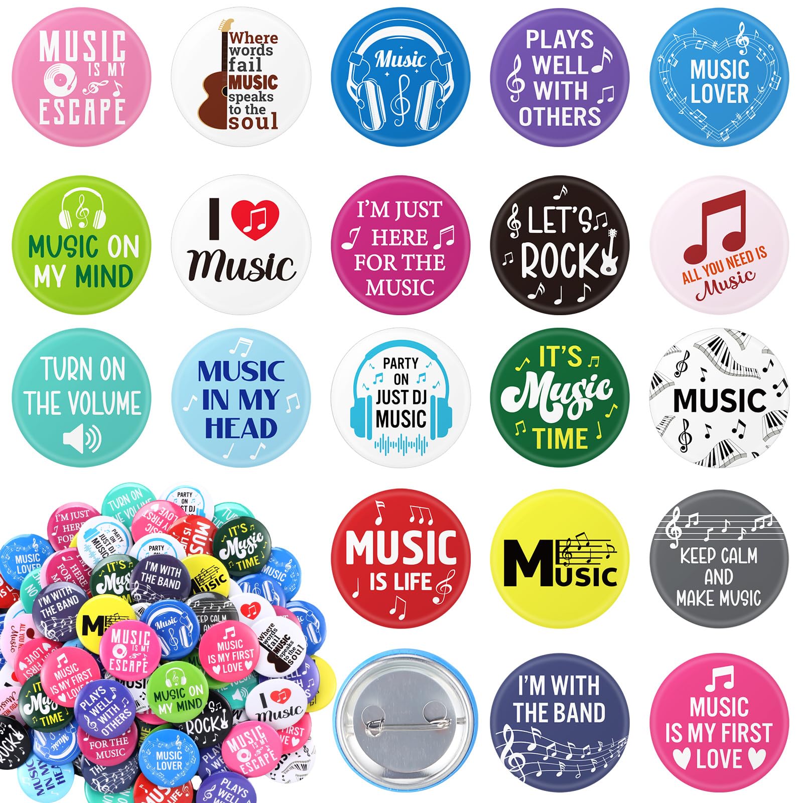 Funny Music Buttons Pins Set