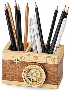 Vintage Wooden Camera Desk Organizer