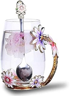 Enamel Flower Lead-Free Glass Tea Cup