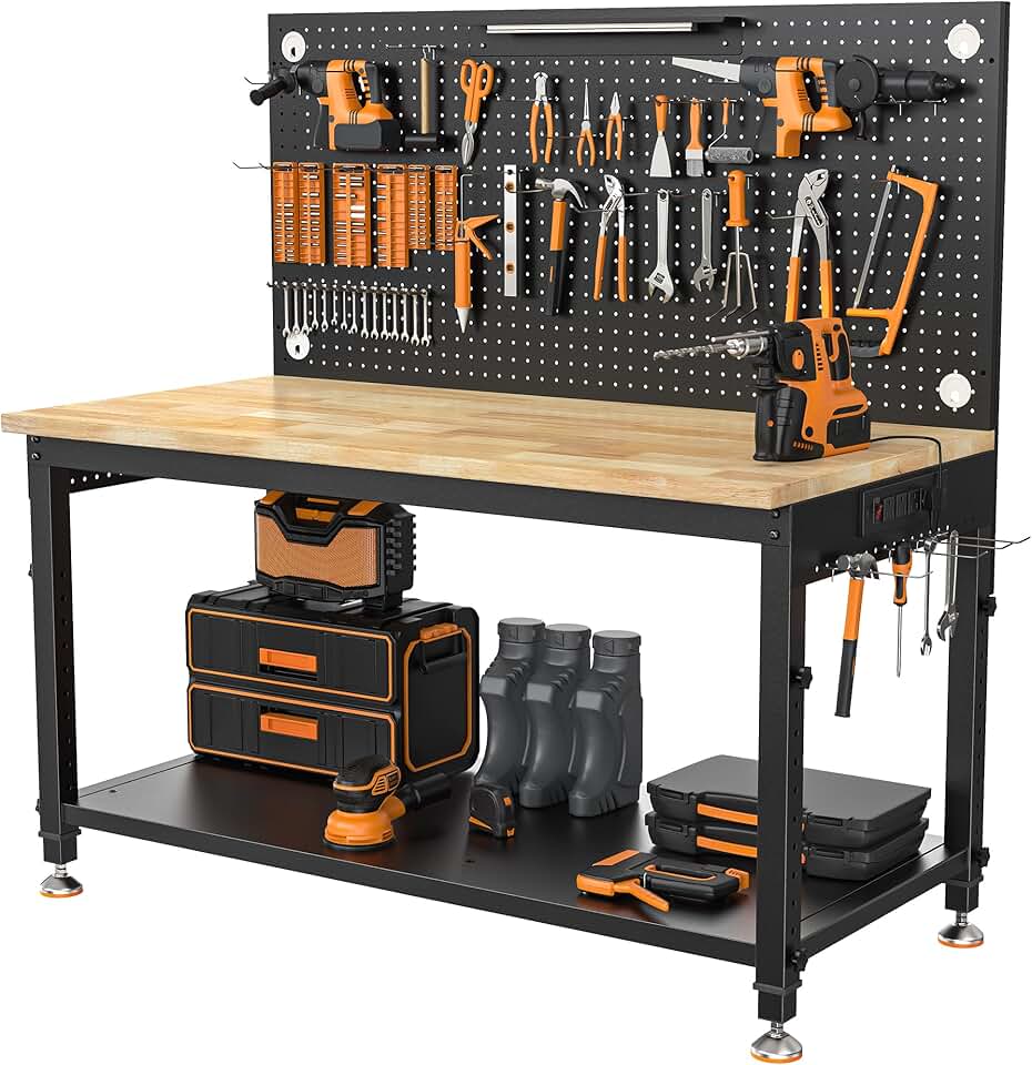 Workbench with Pegboard Storage